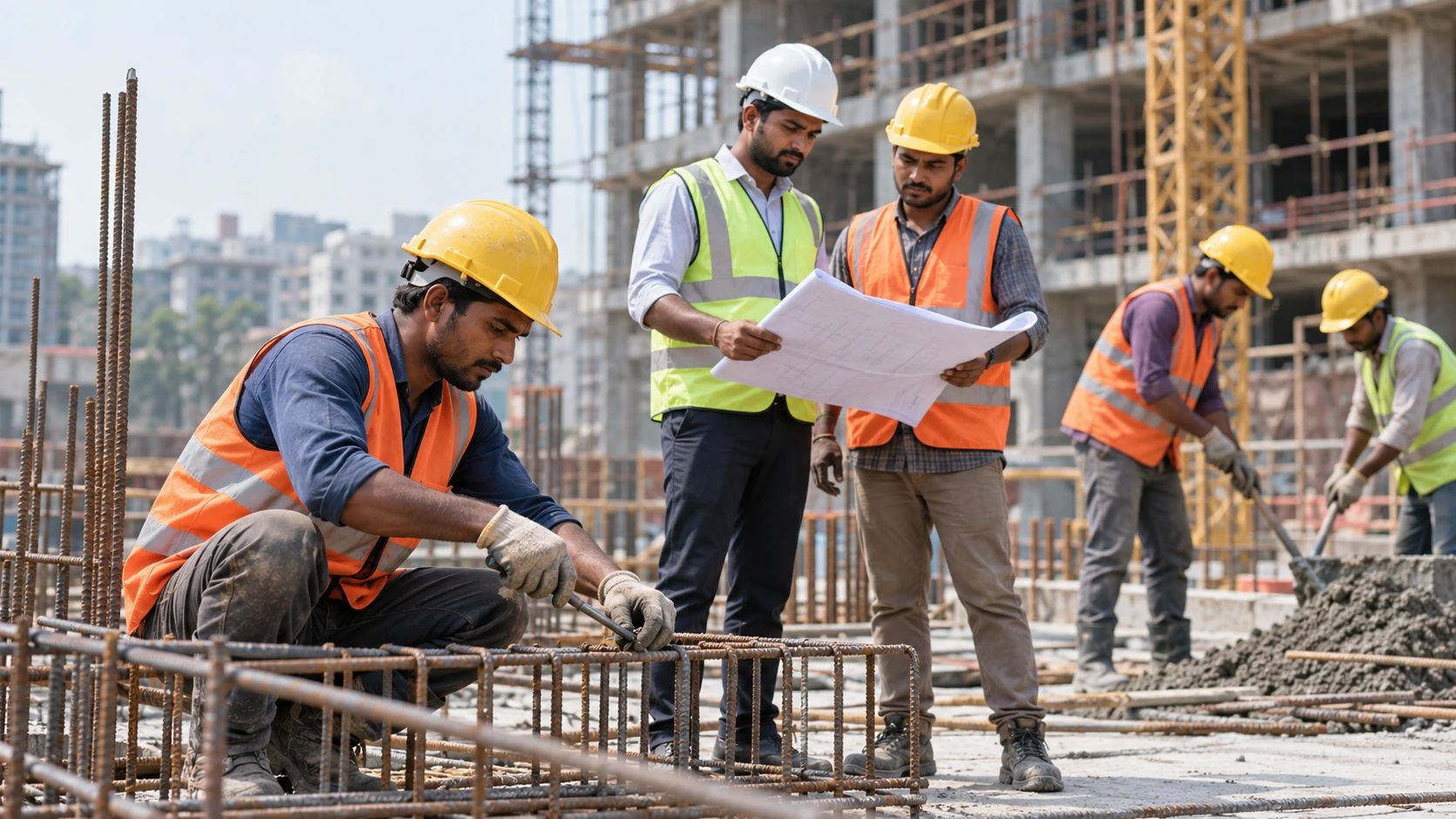 Illustrative Bangladesh construction workers carrying out site work